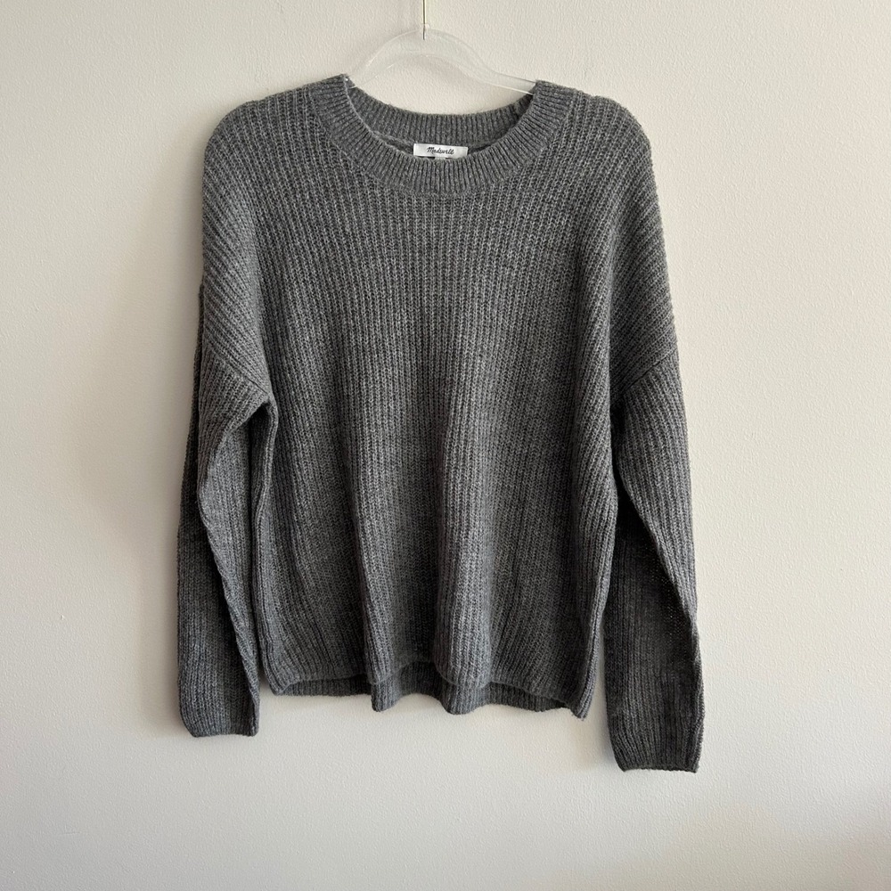 Madewell Sweater Grey Large Alpaca Blend Ribbed Crew Neck Boxy